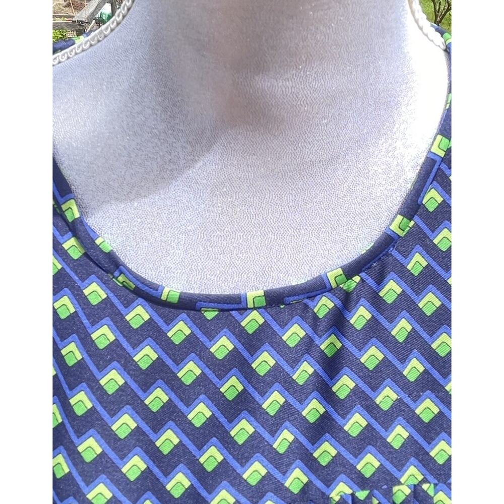 Shoshanna Paulette Micro-pleat Sleeveless Knee Length Dress, Blue/Green Print 6 - Picture 11 of 16